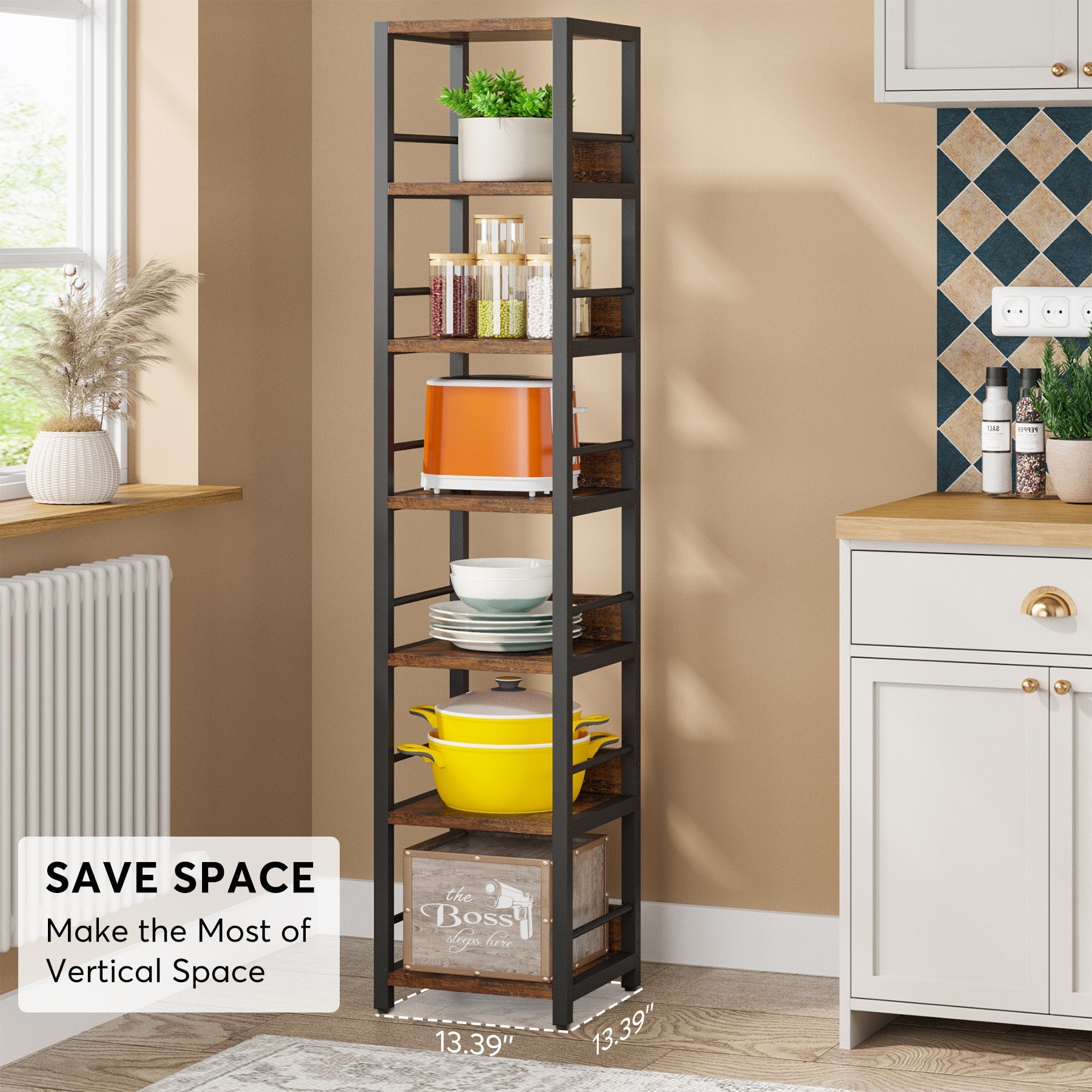Tribesigns Corner Shelf, 6-Tier Narrow Etagere Bookshelf Storage Rack Tribesigns